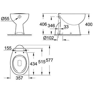 Inodoro de pie moderno de descarga profunda, fácil de limpiar, de cerámica sin borde, con salida vertical, color blanco alpino - Suministros para baño - Product Image 3