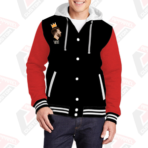 Men's Stylish Warm Varsity Jacket Hood 100% Cotton Fleece Embroidered Beaded Digital Printed Plain Dyed Winter Stonewashed - Product Image 6