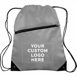 Customizable Logo & Size Wholesale Reusable Drawstring Tote Bag with Front Zipper Pocket Washable Backpack Shopper - Product Image 6