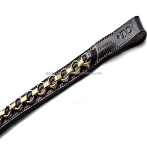 Bande à sourcils en cuir pour femmes, accessoire à longueur ajustable, durable et robuste, avec chaîne en métal argenté de styliste et boucles cousues - Product Image 4