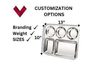 ถาดรับประทานอาหารสแตนเลสสตีล5ช่องพร้อมขอบกลมเป็นเหล็กสี่เหลี่ยมผืนผ้าจานอาหารกลางวันและอาหารเย็น - Product Image 3