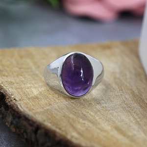 Anillo de Plata de Ley 925 con Gema de Amatista Púrpura Natural Tallada en Forma Ovalada, Anillos de Moda para Mujer, Precio al por Mayor - Product Image 1