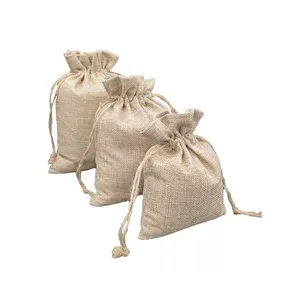 wholesaler Custom Logo printed Eco-friendly Small linen pouch jute Burlap shopping Drawstring Gift jute Bag