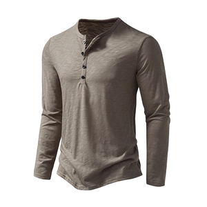 T-shirt uni en coton à col rond et manches longues pour homme, personnalisable par le fabricant, en coton épais à manches longues - Product Image 6