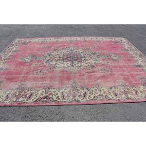 Alfombra turca clásica rosa Beige Vintage estilo Tabriz 8,8X12,1 pies respaldo de látex de lana rompecabezas Rectangular abstracto para adolescentes - Product Image 3