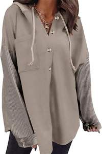 Sudadera estampada de gran tamaño para mujer, sudadera holgada de manga larga informal con botón y bolsillo para Otoño e Invierno - Product Image 3