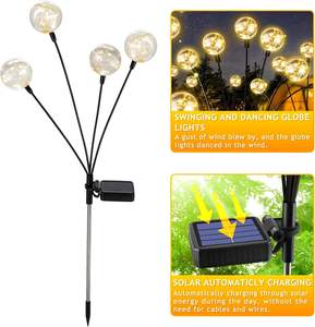Lot de 4 lampes solaires à globe avec 16 LED 2700K blanc chaud, télécommande, indice de protection IP44, intensité réglable, angle de faisceau de 360° pour jardin extérieur, patio - Product Image 2