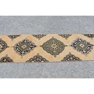 Alfombra de lana turca Vintage de 27X124 pies, tejido plano de retazos beige y marrón para decoración de sala de estar, respaldo de látex - Product Image 4