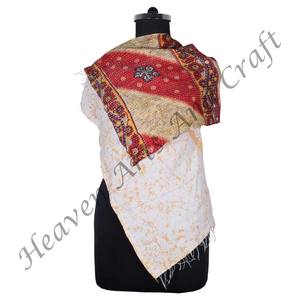 SC1019 Vintage Kantha Work Cotton Handmade <b>Scarf</b> Trendy Design Girls Allover Hand Stitched Plain Style <b>Long</b> Length - Product Image 1