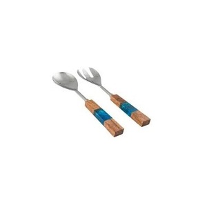 Ensemble de couverts en acier inoxydable au design classique, manche en résine de bois, haute qualité pour restaurant, service de salade, 2 pièces, couleur argent. - Product Image 1