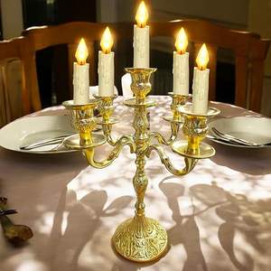 Bougeoir en aluminium de style vintage, doré, unique, pot à bougie, centre de table, candélabre pour décoration de mariage - Product Image 6