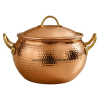 Ensemble de casseroles en cuivre texturé martelé de luxe moderne, avec couvercle et deux poignées, intérieur étamé, écologique