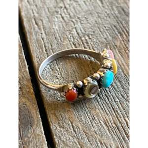 Zuni Handmade Sterling <b>Silver</b> <b>Ring</b> Dainty Multi-Bezel <b>Set</b> Stone Gemstone Size 7 Everyday Wear Jewelry - Product Image 3