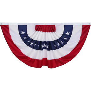 Drapeau plissé en forme d'éventail USA - Ensemble de 3 drapeaux américains en nylon Oxford de 3x6 pieds - Broderie patriotique étoiles et rayures avec en-tête en toile - Product Image 6