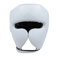 Protège-tête de boxe en cuir PU blanc avec protection d'oreilles rouge, fermeture auto-agrippante réglable, casque de sport unisexe pour adulte