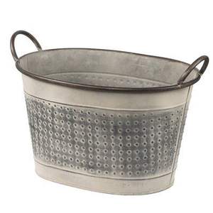 Classic oval galvanized <b>planter</b> with sturdy handles and weatherproof coating for long term outdoor floral use - Product Image 5