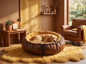 Amistar WalnutGold Classic Round <b>Cat</b> Bed XL – Eco Faux Fur, All Seasons, Durable & Washable, 102cm - Product Image 4