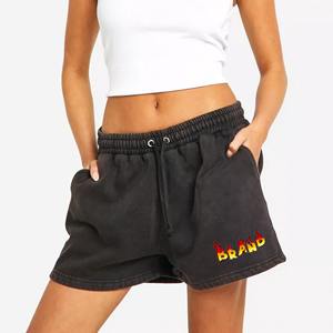 Short délavé à l'acide de haute qualité pour femmes 100% coton logo imprimé personnalisé avec cordes short respirant pour femmes - Product Image 1
