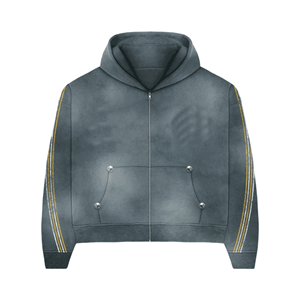 Conjunto de Sudadera con Capucha y Pantalones Deportivos con Lavado Ácido Apilado Personalizado, Pantalones Anchos con Piernas Acampanadas, Estilo Patchwork, Desgastado, Bordado - Product Image 2