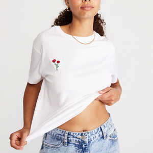 เสื้อยืดแขนสั้นผ้าฝ้าย100% สำหรับผู้หญิง,เสื้อยืดทรงหลวมไม่มีลายกำหนดได้เองปี100% - Product Image 4