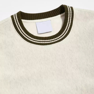 OEM personalizado a rayas acanalado cuello redondo sudadera logotipo personalizado de alta calidad para hombre de algodón de gran tamaño acanalado moda sudadera - Product Image 3