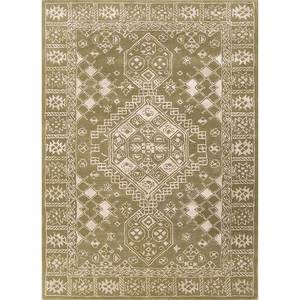 พรมทำมืออิมาร่า กรีน วูลและวิสโคส รุ่น Tra-13405 หนา 10 มม. ลายเหรียญแบบนามธรรม สำหรับบ้าน ห้องนั่งเล่น ทางเดิน รูปทรงสี่เหลี่ยมผืนผ้า - Product Image 1