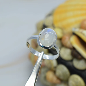 Anillo de Plata de Ley 925 Unisex romántico con piedra lunar arcoíris, aniversario de boda bonita para piedra preciosa, regalo cristiano o fiesta - Product Image 2