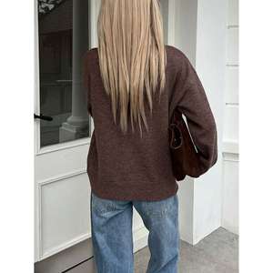Cárdigan Casual de Invierno para Mujer, Color Marrón, con Apliques, Cuello con Lazo, Bordado y Encaje, Talla Grande, Transpirable, 100% Acrílico, Anti-Pilling - Product Image 6