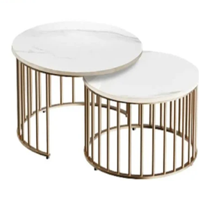 Nesting Square Coffee <b>Tables</b>, featuring white <b>marble</b> tops and gold metal frames with geometric leg designs, at wholesale prices - Product Image 2