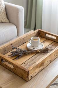 Elégant plateau de service en bois artisanal avec poignées métalliques cuisine de luxe salle à manger hospitalité décoration intérieure élégante - Product Image 4