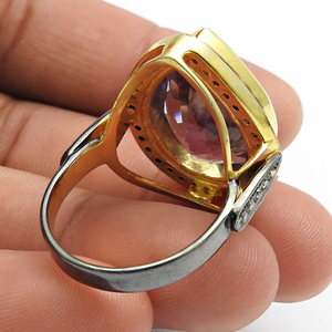 แหวนเงินแท้ 925 ชุบโรเดียมสีดำและสีทอง ประดับเพชรและพลอยอะมีทิสต์เม็ดใหญ่ งานแฮนด์เมด สำหรับผู้หญิง แฟชั่น ผลิตโดยผู้ผลิตเครื่องประดับเงินแท้ - Product Image 5