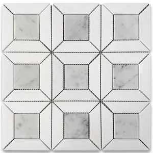 C25F5XP Carrara mármol blanco cuadrado Doheny mosaico azulejo Thassos blanco pulido hoja de calcita Natural para uso en el suelo - Product Image 1