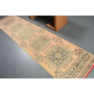 Vintage 26 X 10.9ft Turkish Wool <b>Rug</b> Beige & Green Patchwork Design <b>Flat</b> Weave Living Room Carpet with Latex Backing - Product Image 4