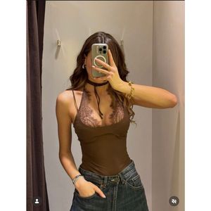 Lencería Elegante de Encaje Marrón para Mujer Mybeefashion, Body de Poliéster y Elastano de Una Pieza, Ropa Interior Sexy para Damas - Product Image 1