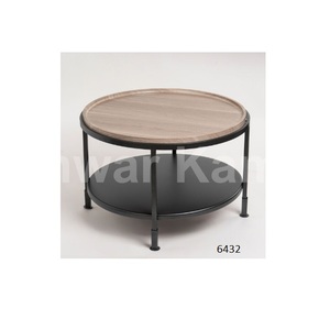 Mesa de centro de Metal de hierro negro de diseño moderno con tapa de madera decorativa para el hogar, sala de estar, comedor, Decoración de mesa de centro de Metal - Product Image 1