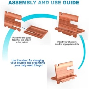 Organisateur de bureau brun naturel en bois massif 18*20 cm avec support mobile Gestion des fils de support de téléphone portable - Product Image 6