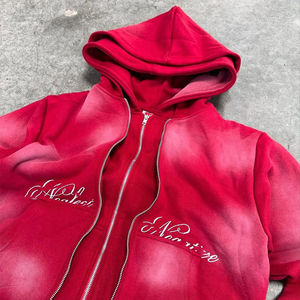 Venta al por mayor de ropa de calle, chándal lavado con ácido, sudaderas recortadas con cremallera, conjunto de chándal, pantalones de chándal Vintage y conjunto de Sudadera con capucha para hombres - Product Image 5