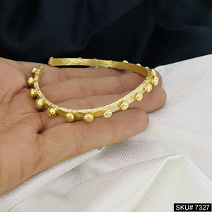 Gold Plated Handmade Designer Big Dotted <b>Cuff</b> Bangle Beads <b>Bracelet</b> Gold Plated <b>Women</b> Modern Look Brass Bangle for Sale - Product Image 3