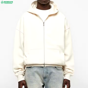 Personnalisé lourd Vintage goutte épaule Boxy Fit fermeture éclair sweats à capuche hommes thermique à manches longues français éponge fermeture éclair à capuche & sweat-shirts - Product Image 4