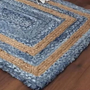 พรมปอกระเจาและผ้ายีนส์ทรงสี่เหลี่ยมผืนผ้าสำหรับใช้ในบ้านหรือปิกนิกงานออกแบบลายดอกไม้ที่ทันสมัยเป็นมิตรกับสิ่งแวดล้อม - Product Image 1