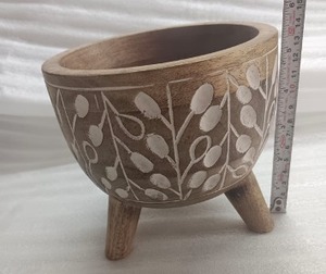 ชามไม้มะม่วงทรงกลมสีน้ำตาลธรรมชาติภาชนะใส่เทียนเปล่าขนาดเล็กพร้อมขาตั้งและแกะสลักด้วยมือสีขาวของขวัญจำนวนมาก - Product Image 4