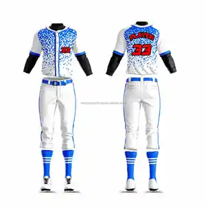 Softball seragam tim anak perempuan, sublimasi paket seragam bisbol muda biru dan putih