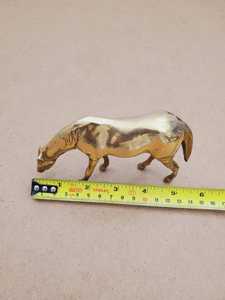 Estatuilla de caballo de pastoreo de latón macizo vintage, escultura de animal de latón, decoración de latón MCM-estatua de caballo de pastoreo de latón Vintage/ - Product Image 2