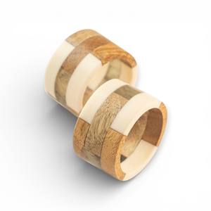 Juego de Anillos para Servilletas Hechos a Mano con Madera de Mango y Resina con Bandas Anchas a Rayas para una Presentación Elegante de Decoración de Mesa Única - Product Image 1