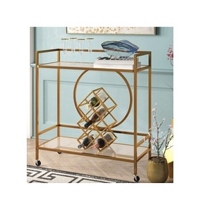 Chariot de service rond de style antique pour le thé et les aliments, en métal et en verre, taille personnalisée, chariot de rangement en vrac - Product Image 4