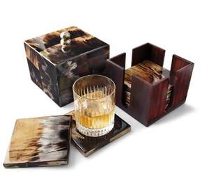 Ensemble de sous-verres en corne fabriqués à la main avec boîte sous-verres de boissons naturelles pour la maison Bar bureau décor de Table rustique avec support de rangement - Product Image 1