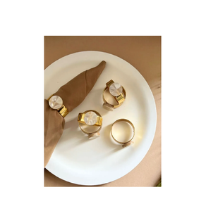 Servilletero de latón con incrustaciones de anillo de servilleta de madreperla con forma redonda de pieza de estilo al mejor precio, superventas - Product Image 6