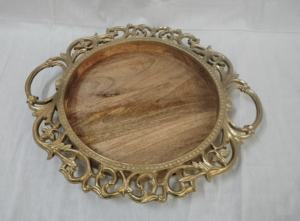 Wholesale Custom Rustic Brown <b>Round</b> Walnut Wood Serving <b>Tray</b> Large and Small Sizes with Handles Natural SAVING <b>TRAYS</b> - Product Image 6