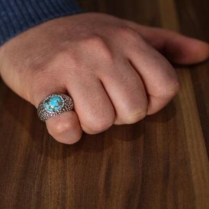 925 Ayar Gm Handmade Statement <b>Ring</b> for Men Oval <b>Turquoise</b> Stone Dvmeli Everyday Wear Men's Certified GRS Certified Turkey - Product Image 1