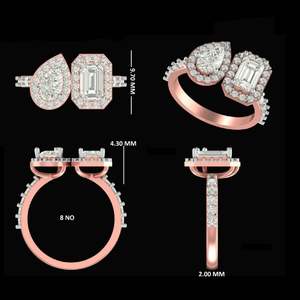 Anillo de Oro Rosa de 14K con Diamantes Solitarios Vintage, Regalo de Compromiso, Boda, Fiesta, Diseño Único con Baño de Rodio - Product Image 2